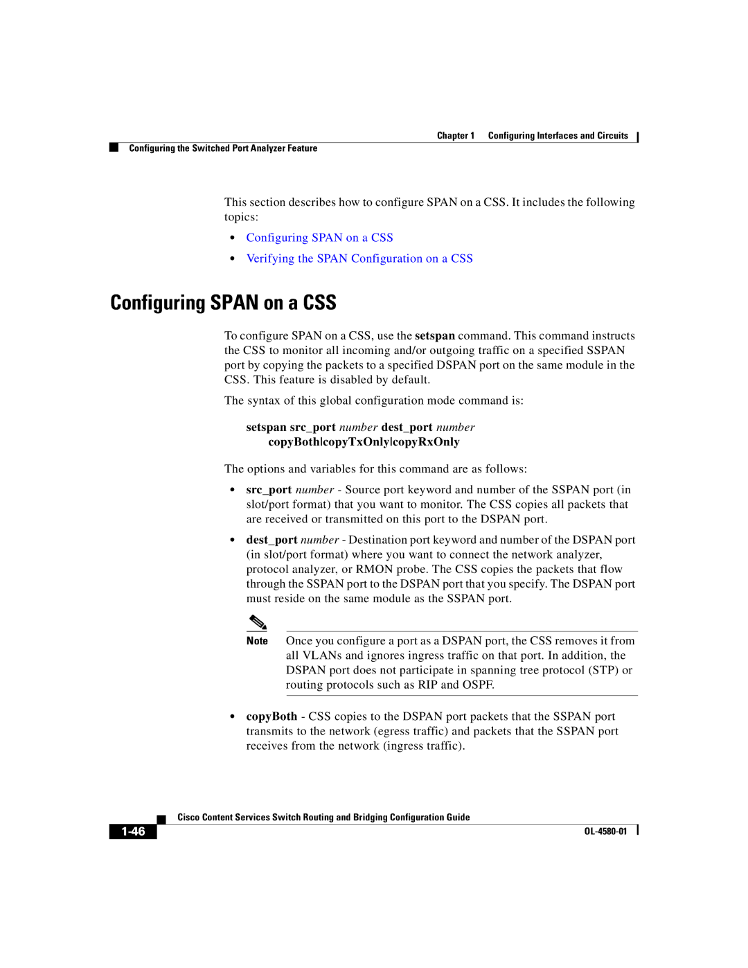 Cisco Systems OL-4580-01 manual Configuring Span on a CSS 