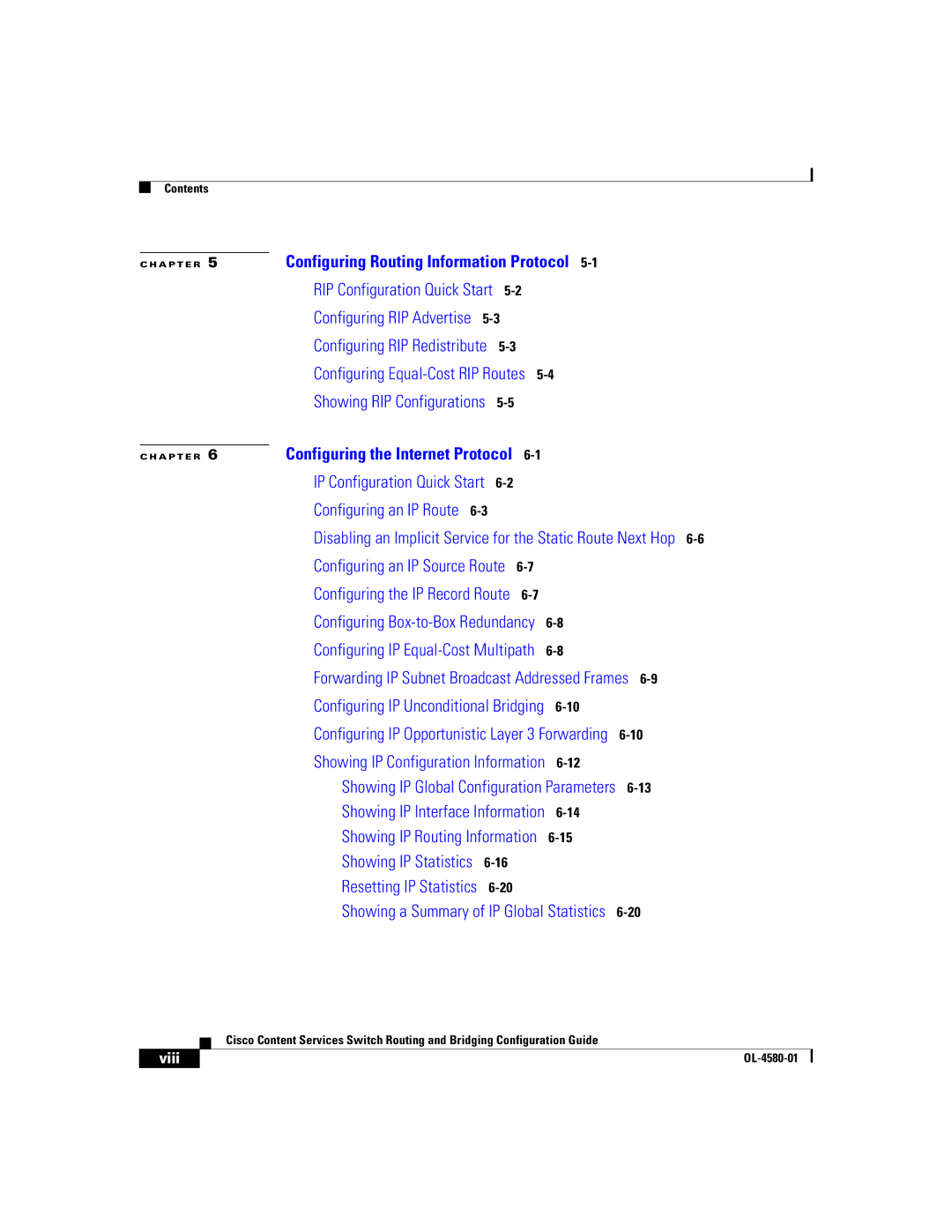 Cisco Systems OL-4580-01 manual Viii, Configuring the Internet Protocol 