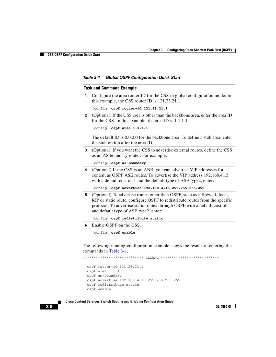 Cisco Systems OL-4580-01 manual Enable Ospf on the CSS 