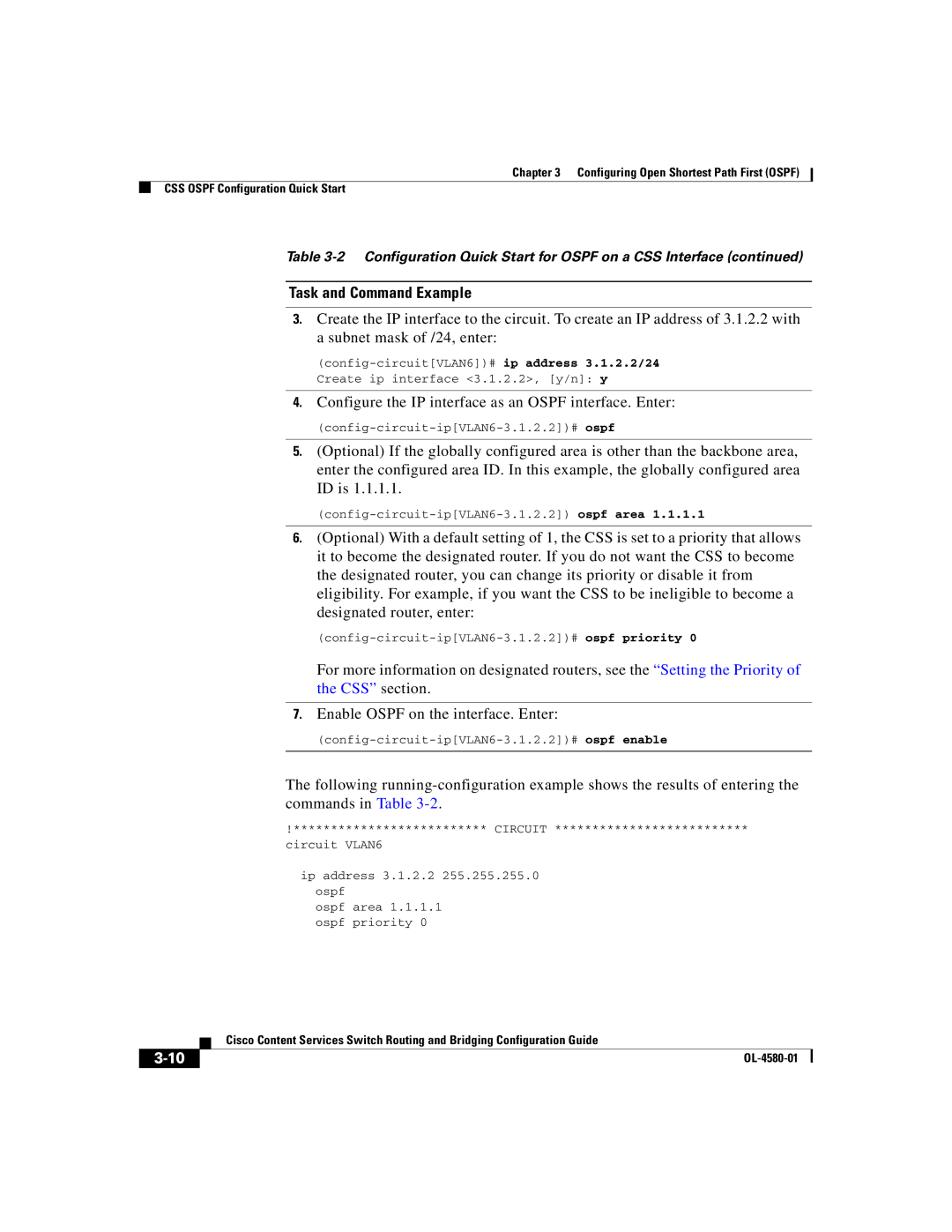 Cisco Systems OL-4580-01 manual Configure the IP interface as an Ospf interface. Enter 