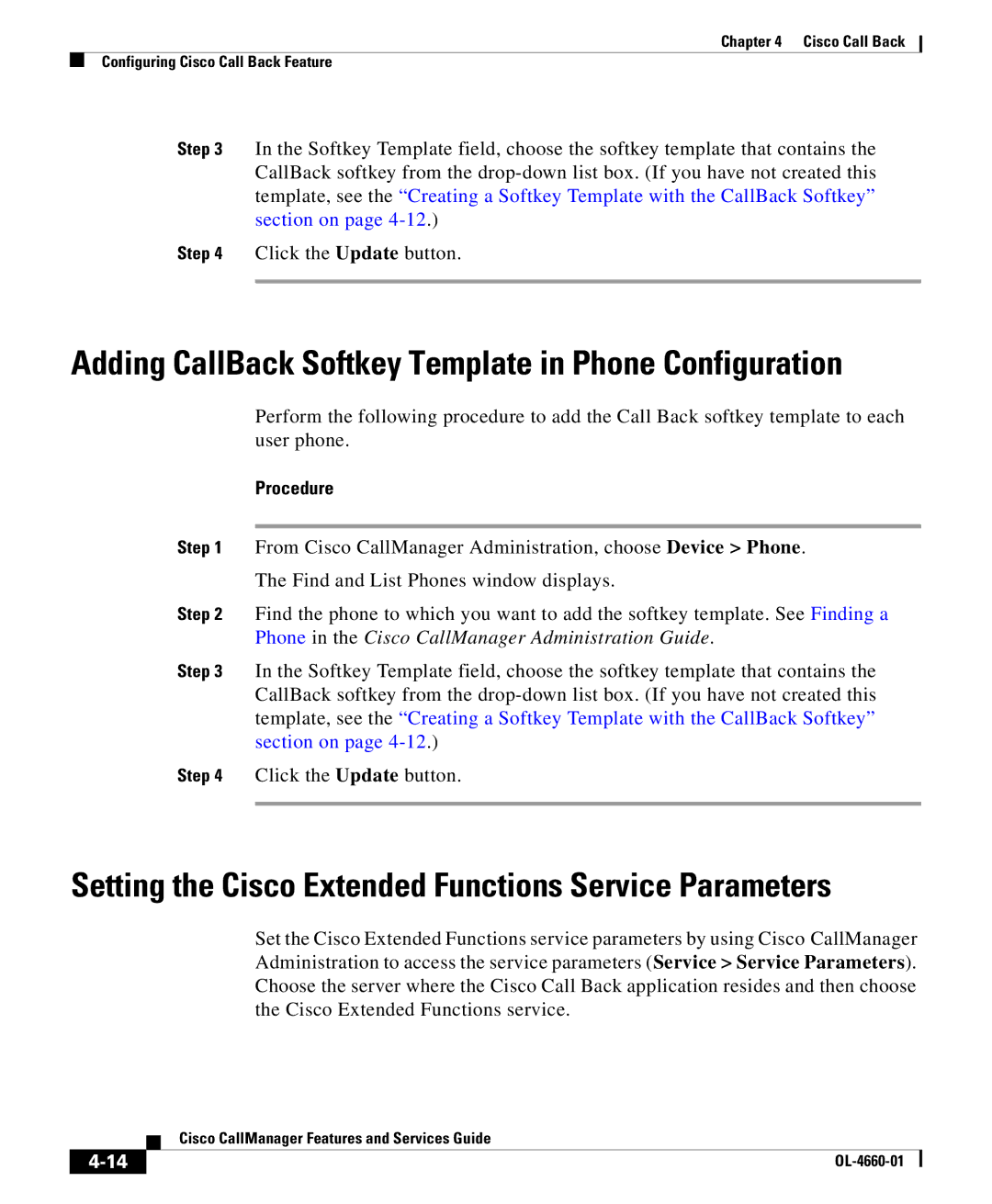 Cisco Systems OL-4660-01 manual Adding CallBack Softkey Template in Phone Configuration 