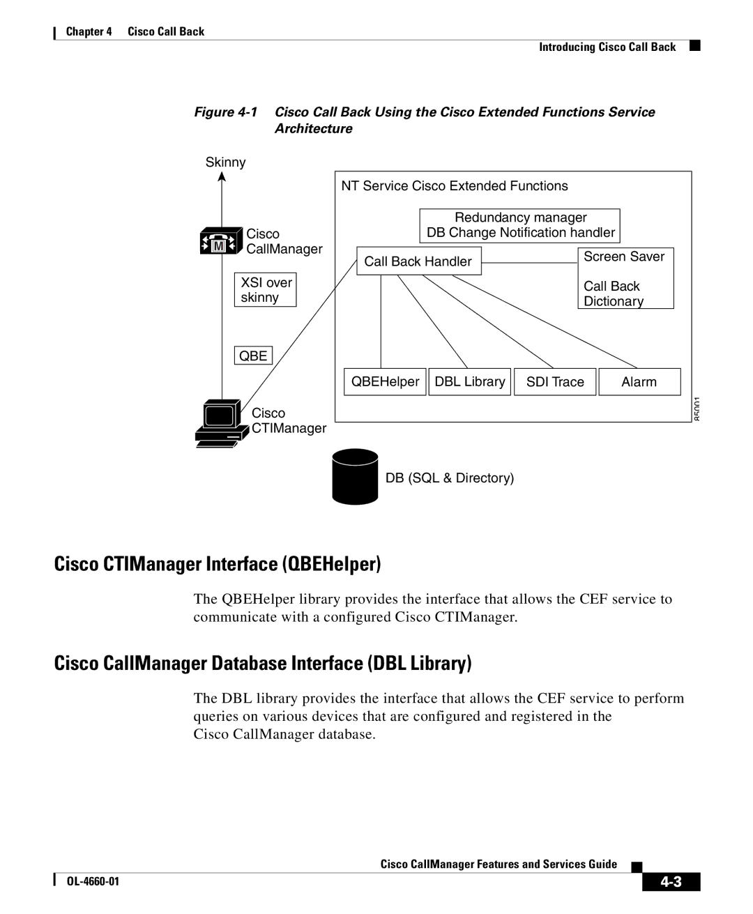 Cisco Systems OL-4660-01 manual Cisco CTIManager Interface QBEHelper, Cisco CallManager Database Interface DBL Library 