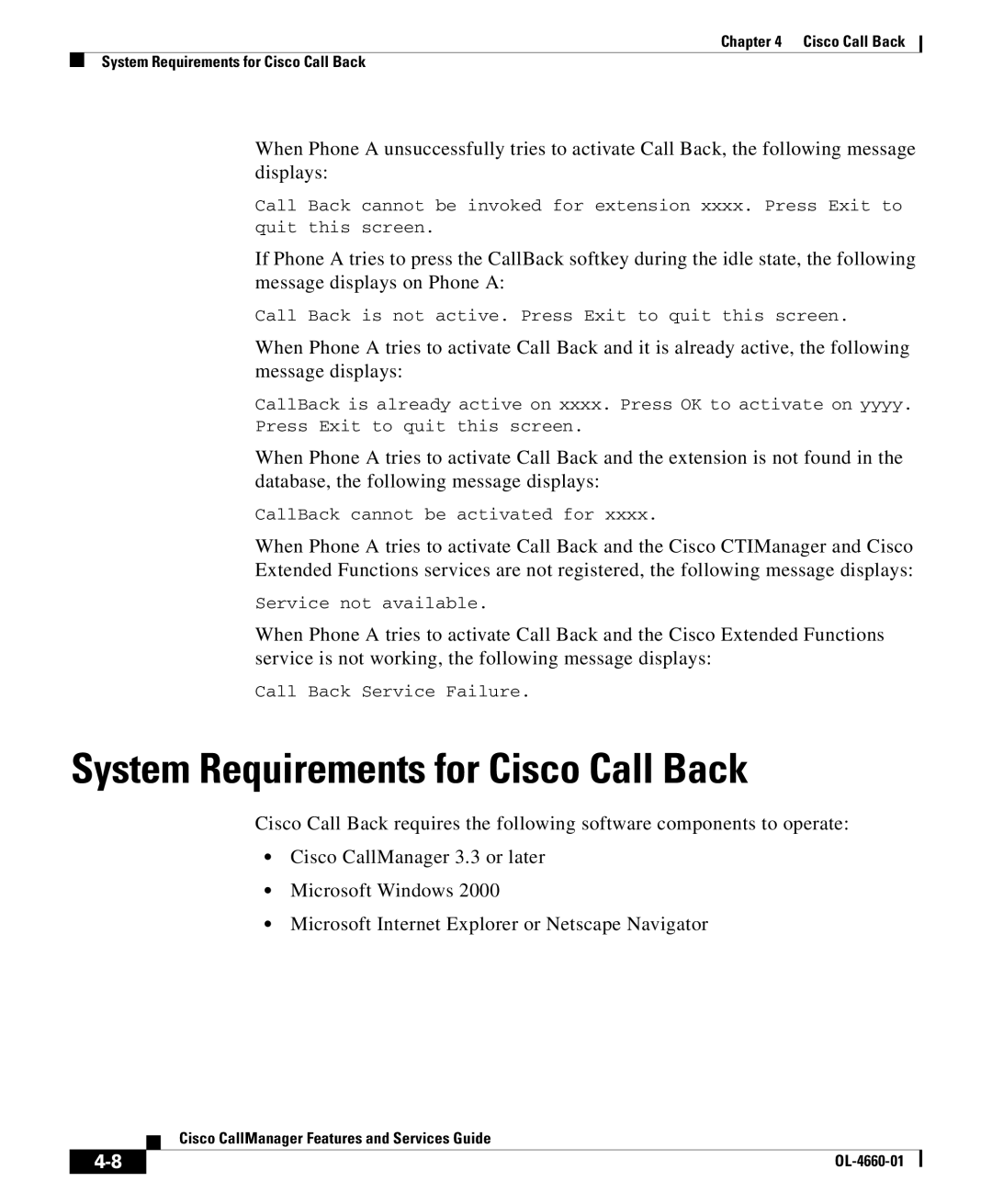 Cisco Systems OL-4660-01 manual System Requirements for Cisco Call Back 