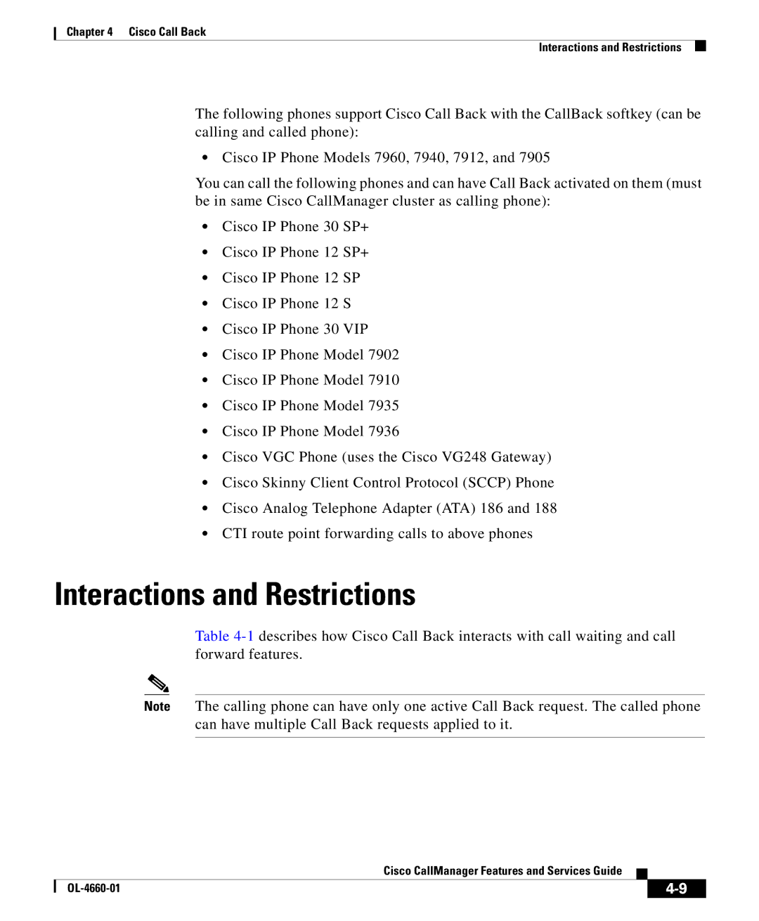 Cisco Systems OL-4660-01 manual Interactions and Restrictions 