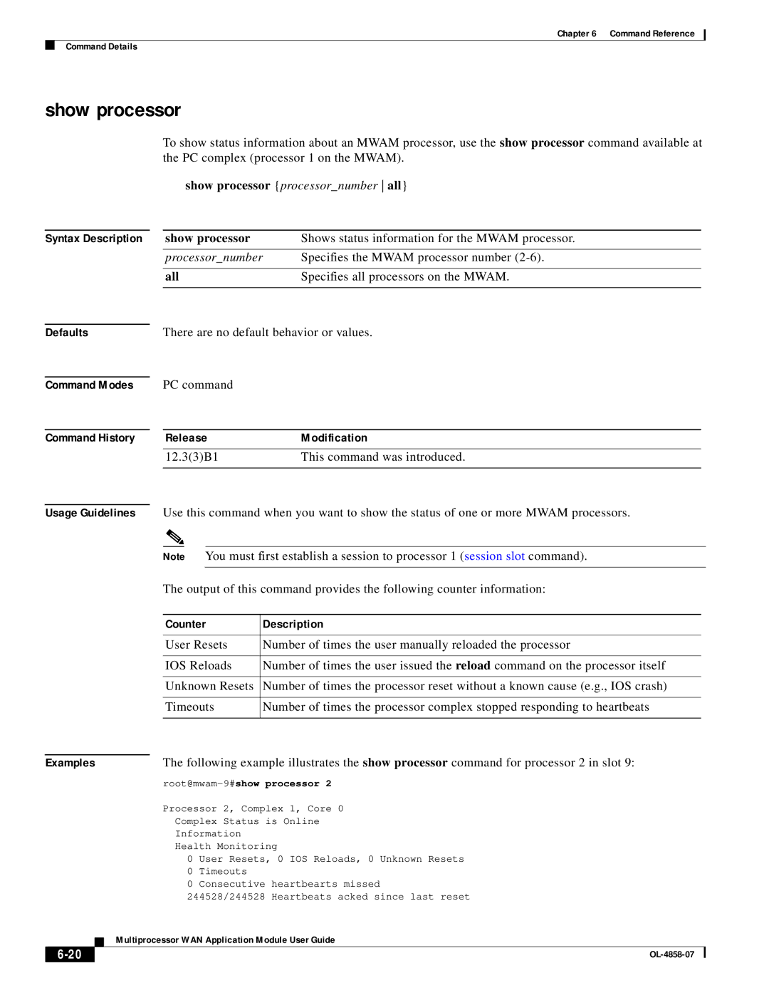 Cisco Systems OL-4858-07 manual Show processor, Counter Description 