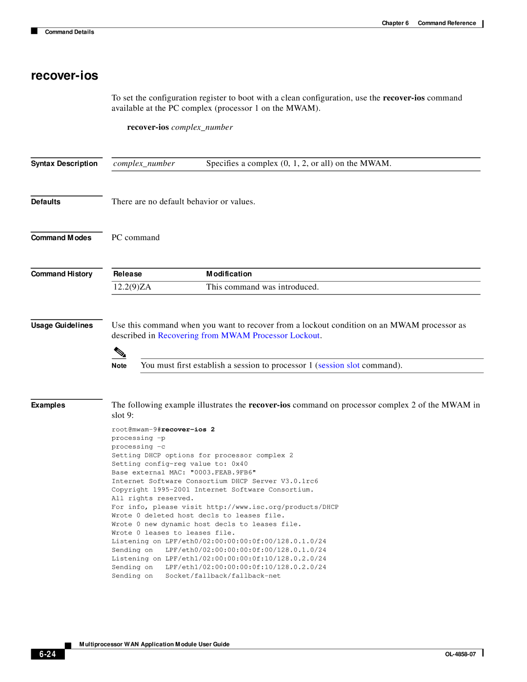 Cisco Systems OL-4858-07 manual Recover-ios, Root@mwam-9#recover-ios 