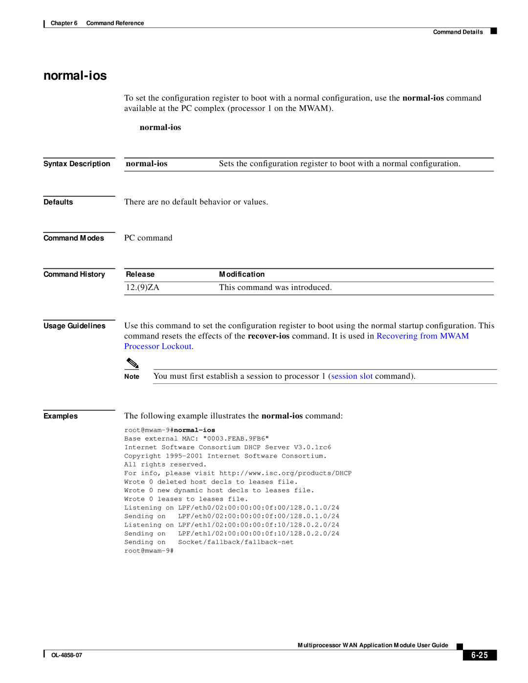 Cisco Systems OL-4858-07 manual Normal-ios, 12.9ZA This command was introduced 