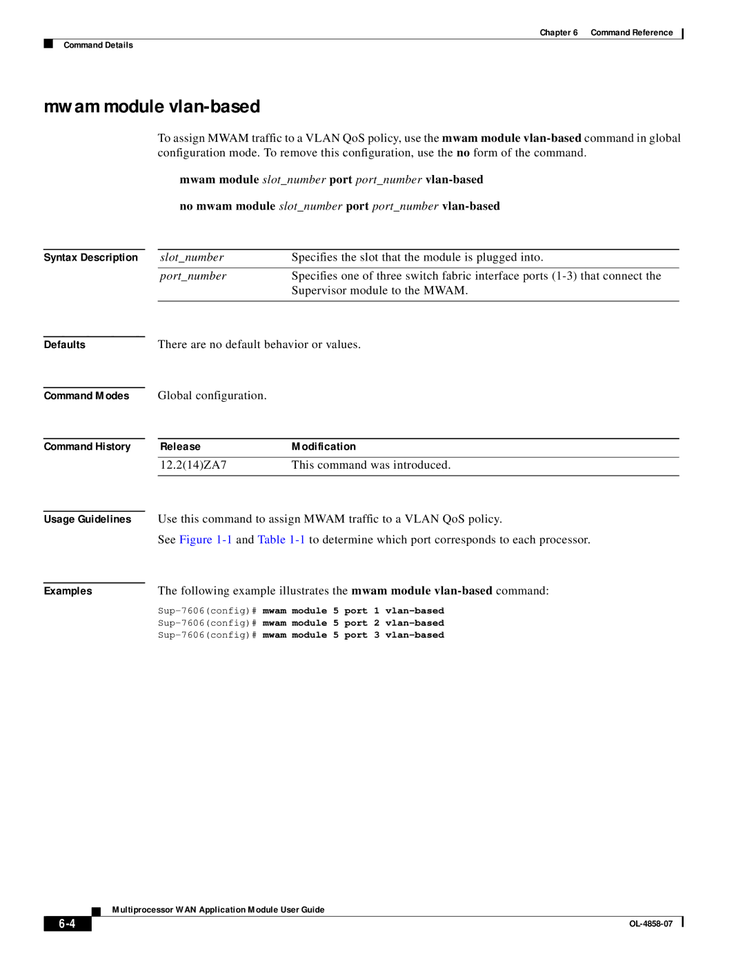 Cisco Systems OL-4858-07 manual Mwam module vlan-based, Mwam Module Port Vlan-based 