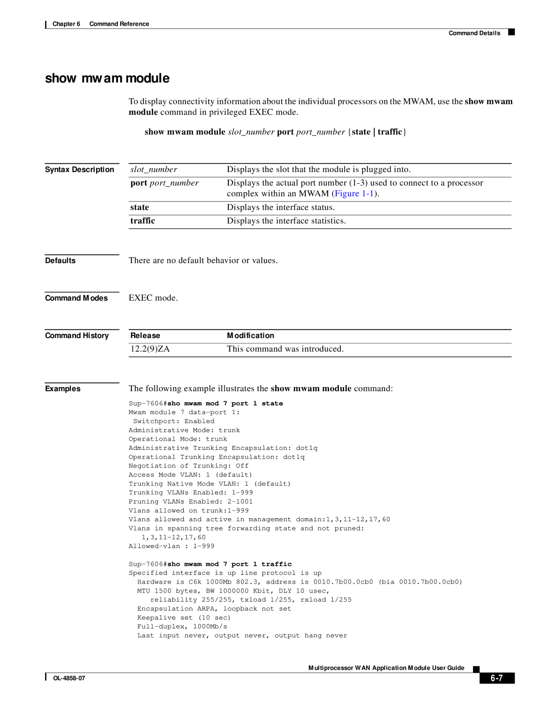 Cisco Systems OL-4858-07 manual Show mwam module, Following example illustrates the show mwam module command 