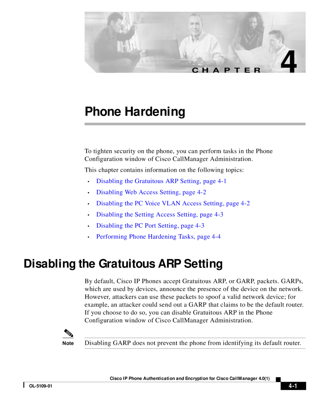 Cisco Systems OL-5109-01 manual Phone Hardening, Disabling the Gratuitous ARP Setting 