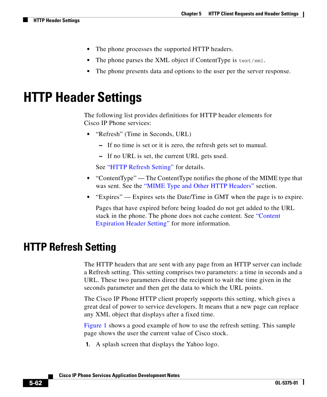 Cisco Systems OL-5375-01 manual Http Header Settings, Http Refresh Setting 