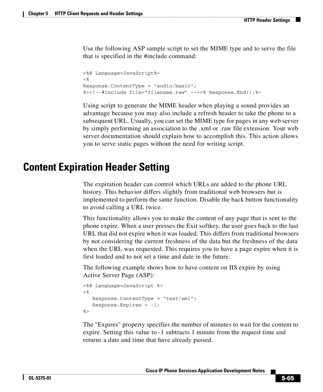 Cisco Systems OL-5375-01 manual Content Expiration Header Setting 