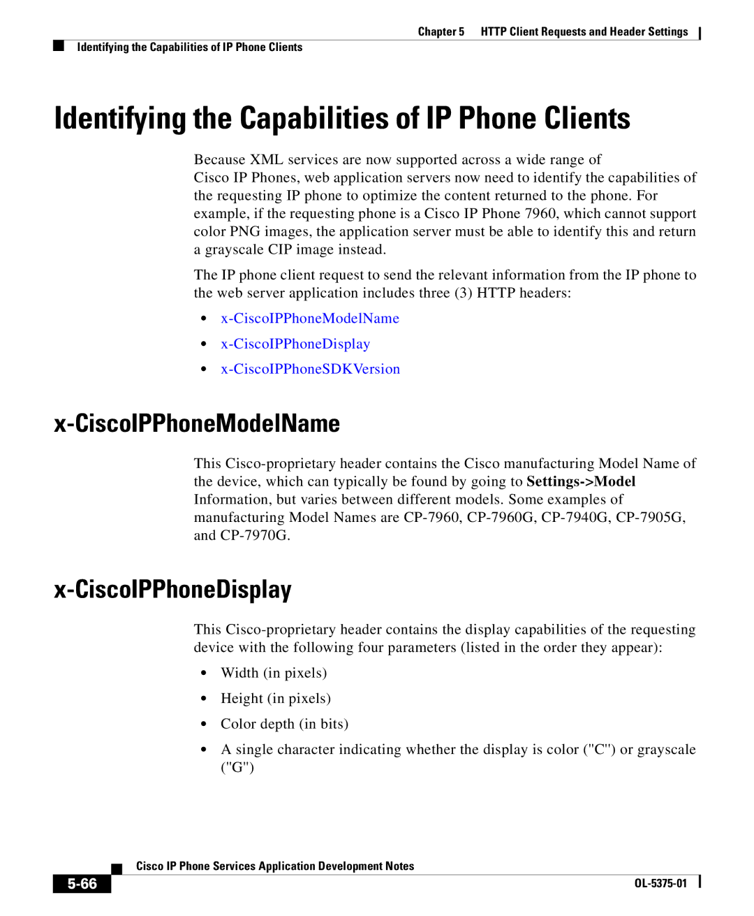 Cisco Systems OL-5375-01 Identifying the Capabilities of IP Phone Clients, CiscoIPPhoneModelName, CiscoIPPhoneDisplay 