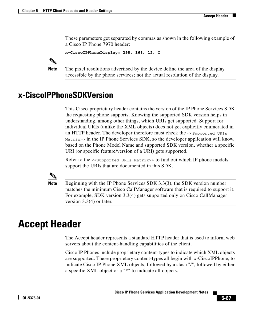 Cisco Systems OL-5375-01 manual Accept Header, CiscoIPPhoneSDKVersion 