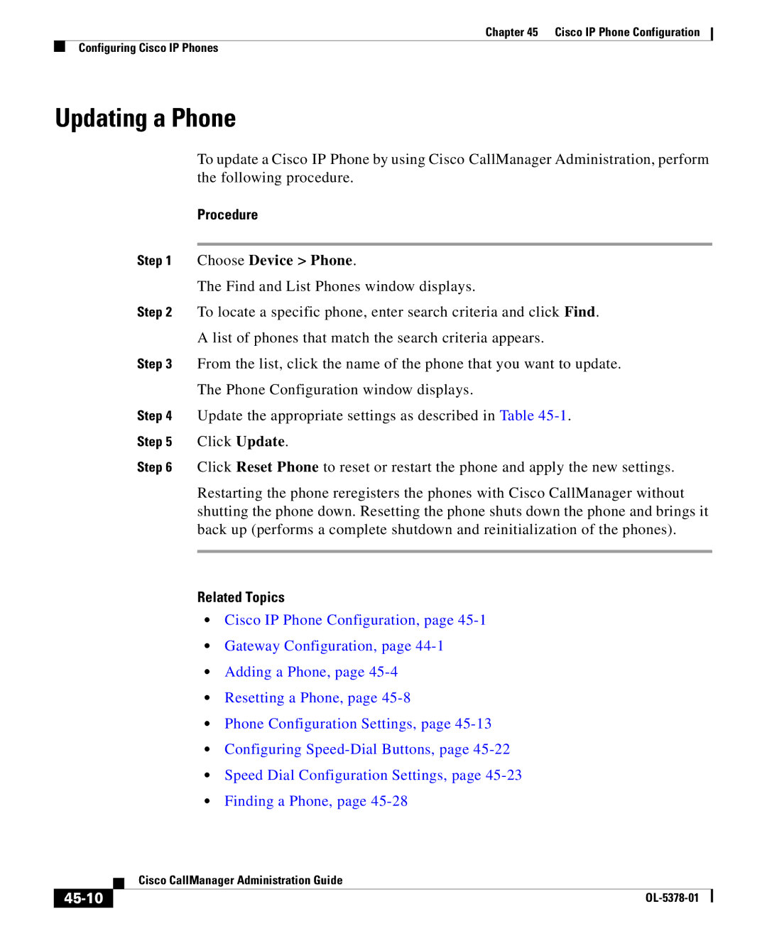 Cisco Systems OL-5378-01 manual Updating a Phone, 45-10 