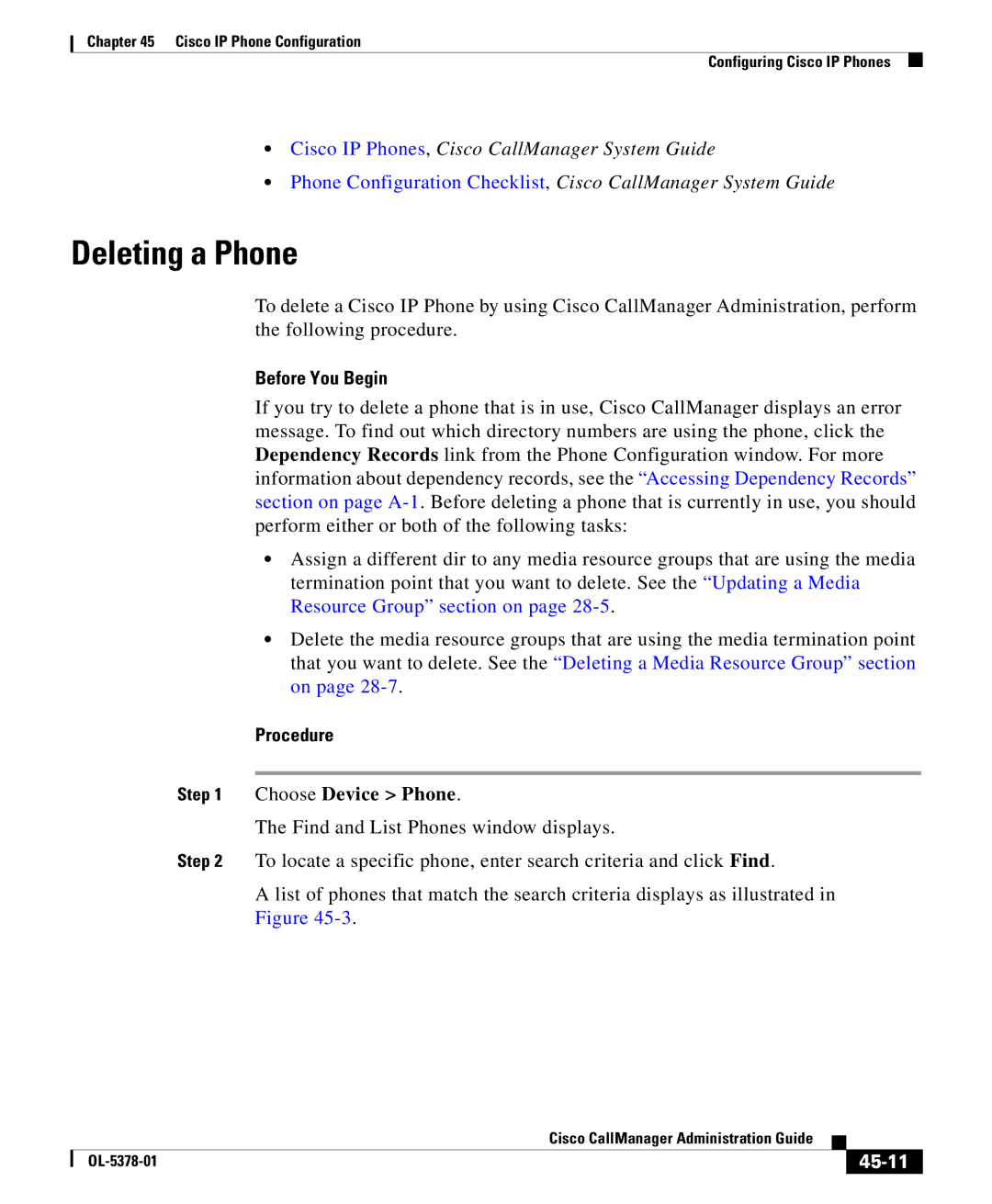 Cisco Systems OL-5378-01 manual Deleting a Phone, 45-11 