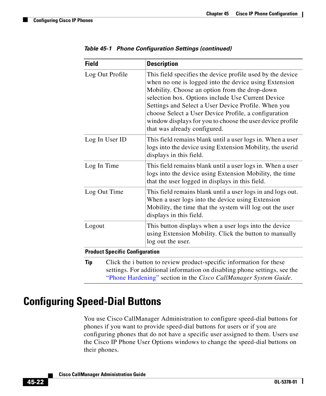 Cisco Systems OL-5378-01 manual Configuring Speed-Dial Buttons, 45-22 
