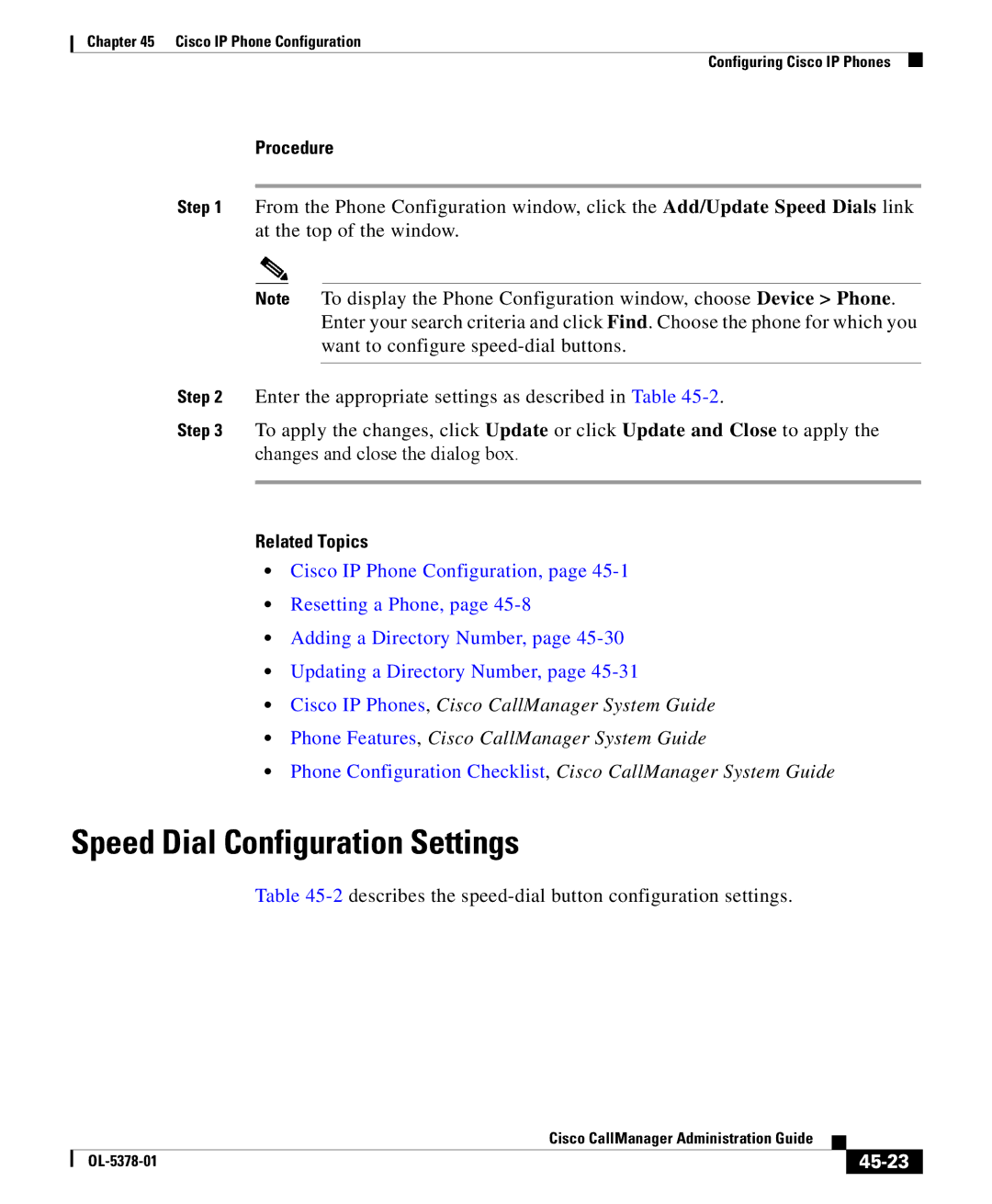 Cisco Systems OL-5378-01 manual Speed Dial Configuration Settings, 45-23 