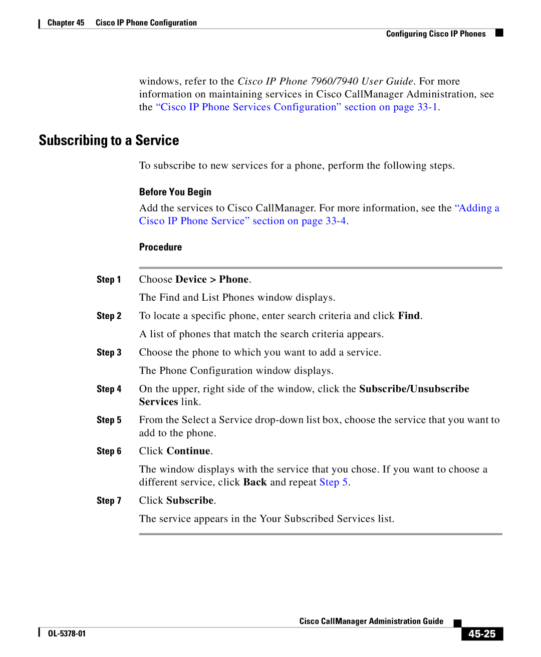 Cisco Systems OL-5378-01 manual Subscribing to a Service, 45-25 