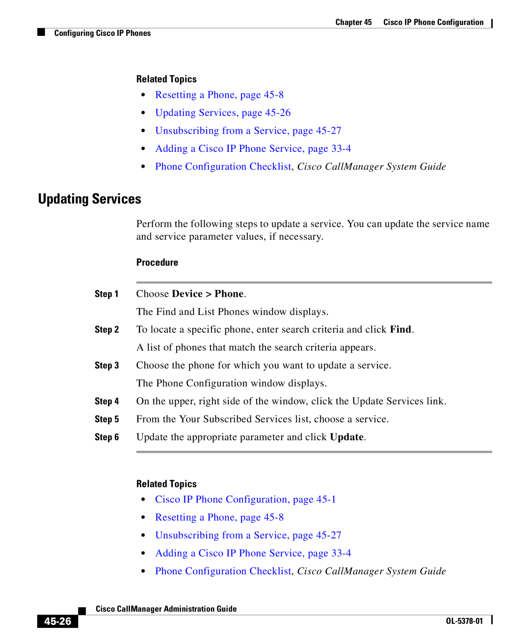 Cisco Systems OL-5378-01 manual Updating Services, 45-26 