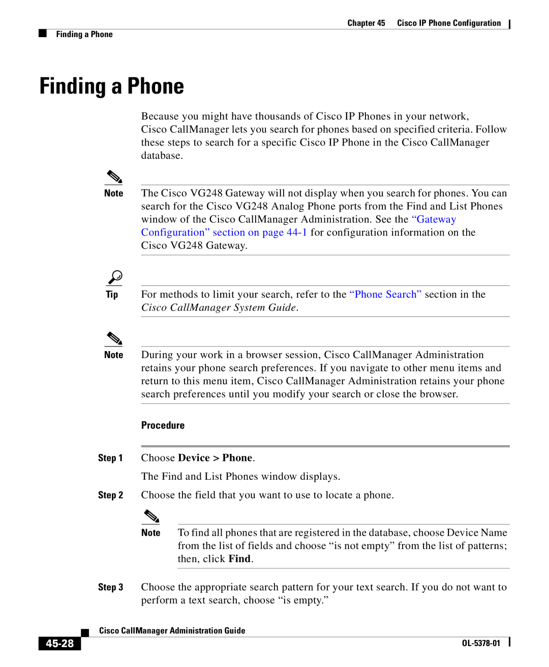 Cisco Systems OL-5378-01 manual Finding a Phone, 45-28 