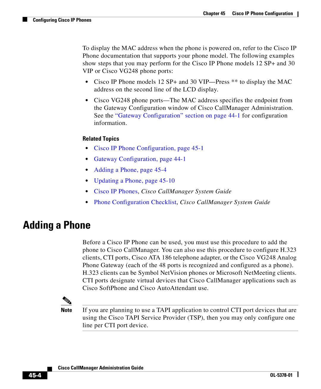 Cisco Systems OL-5378-01 manual Adding a Phone, 45-4 