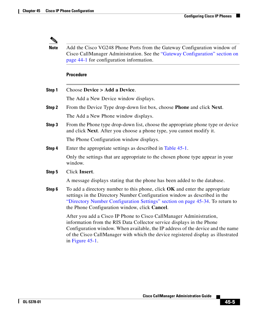 Cisco Systems OL-5378-01 manual Procedure, 45-5 