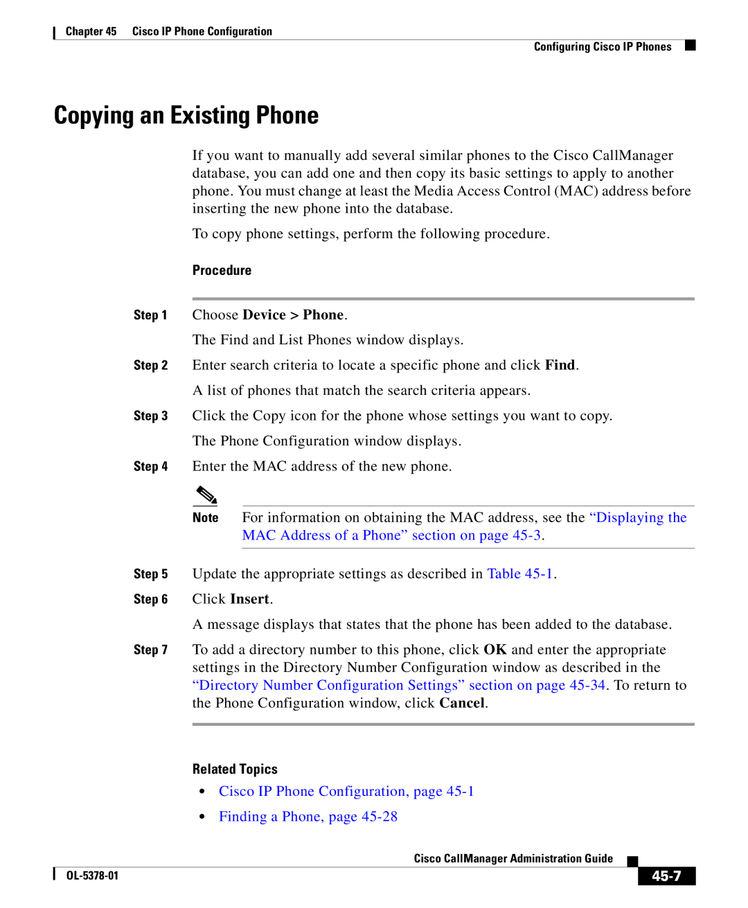 Cisco Systems OL-5378-01 manual Copying an Existing Phone, 45-7 