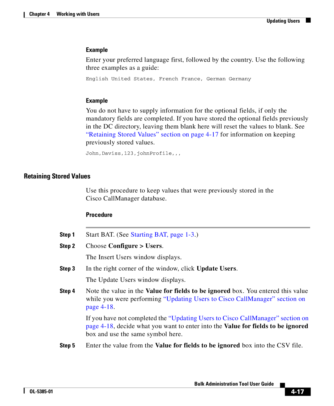 Cisco Systems OL-5385-01 manual Retaining Stored Values 