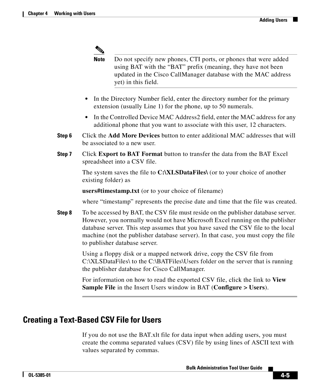 Cisco Systems OL-5385-01 manual Creating a Text-Based CSV File for Users 