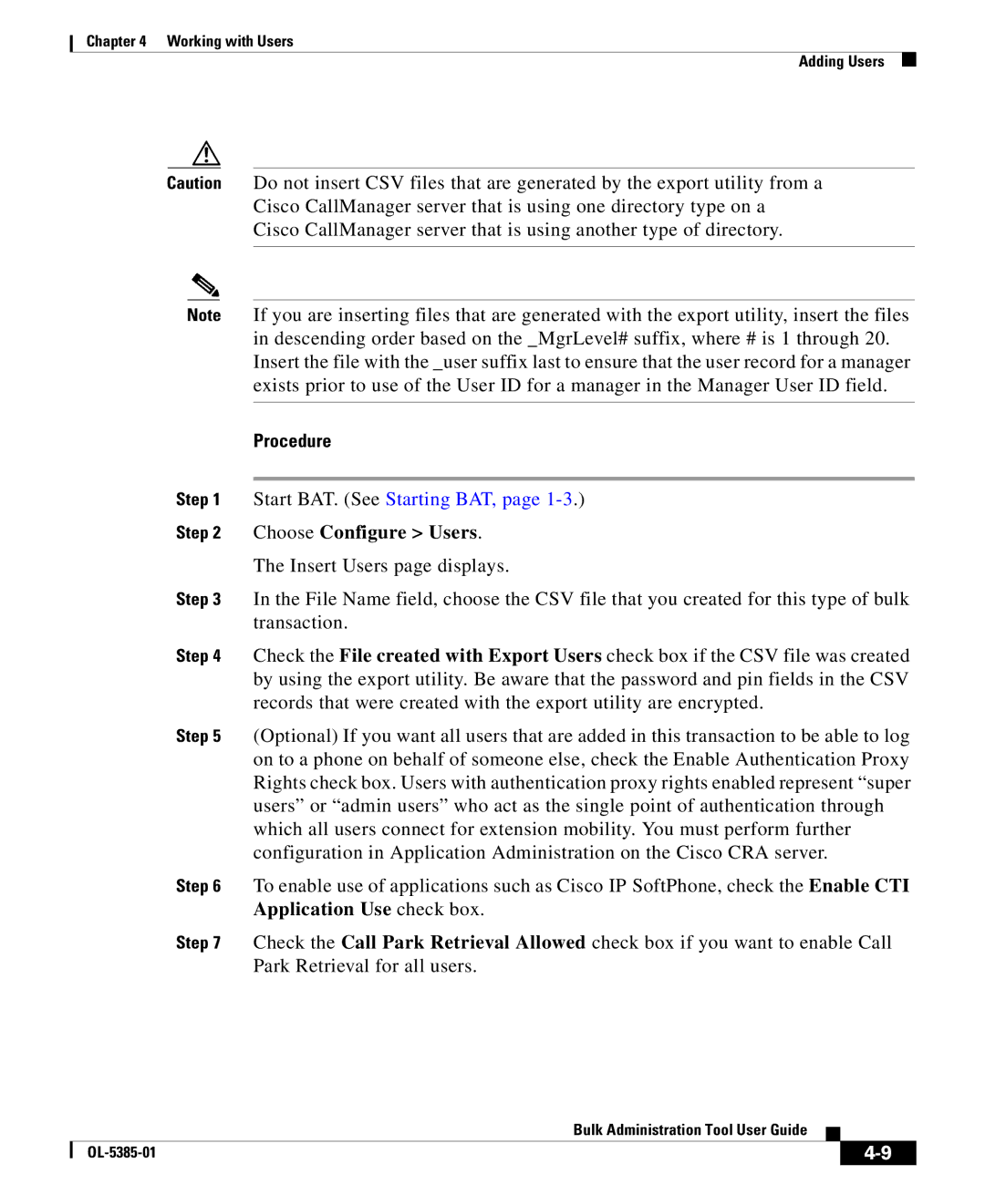 Cisco Systems OL-5385-01 manual Choose Configure Users 