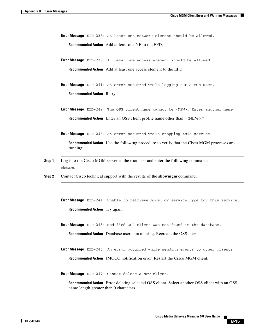 Cisco Systems OL-5461-02 appendix Recommended Action Add at least one NE to the EFD 