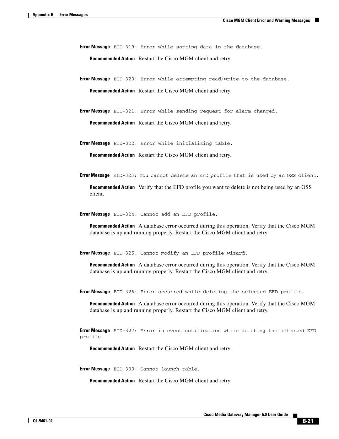 Cisco Systems OL-5461-02 appendix Error Message EID-322 Error while initializing table 
