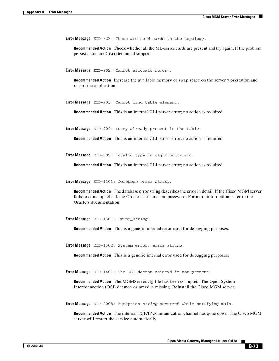 Cisco Systems OL-5461-02 appendix Error Message EID-1301Errorstring 