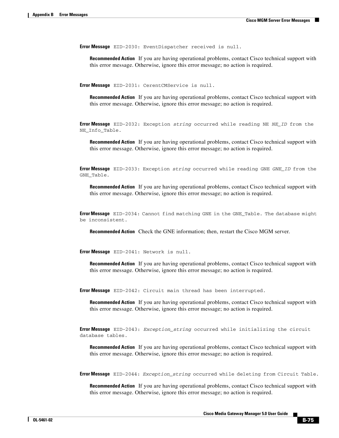 Cisco Systems OL-5461-02 appendix Error Message EID-2030 EventDispatcher received is null 