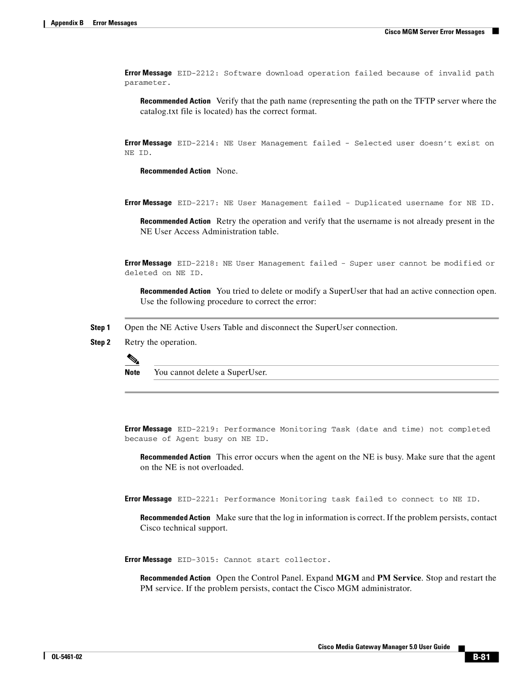 Cisco Systems OL-5461-02 appendix Recommended Action None 