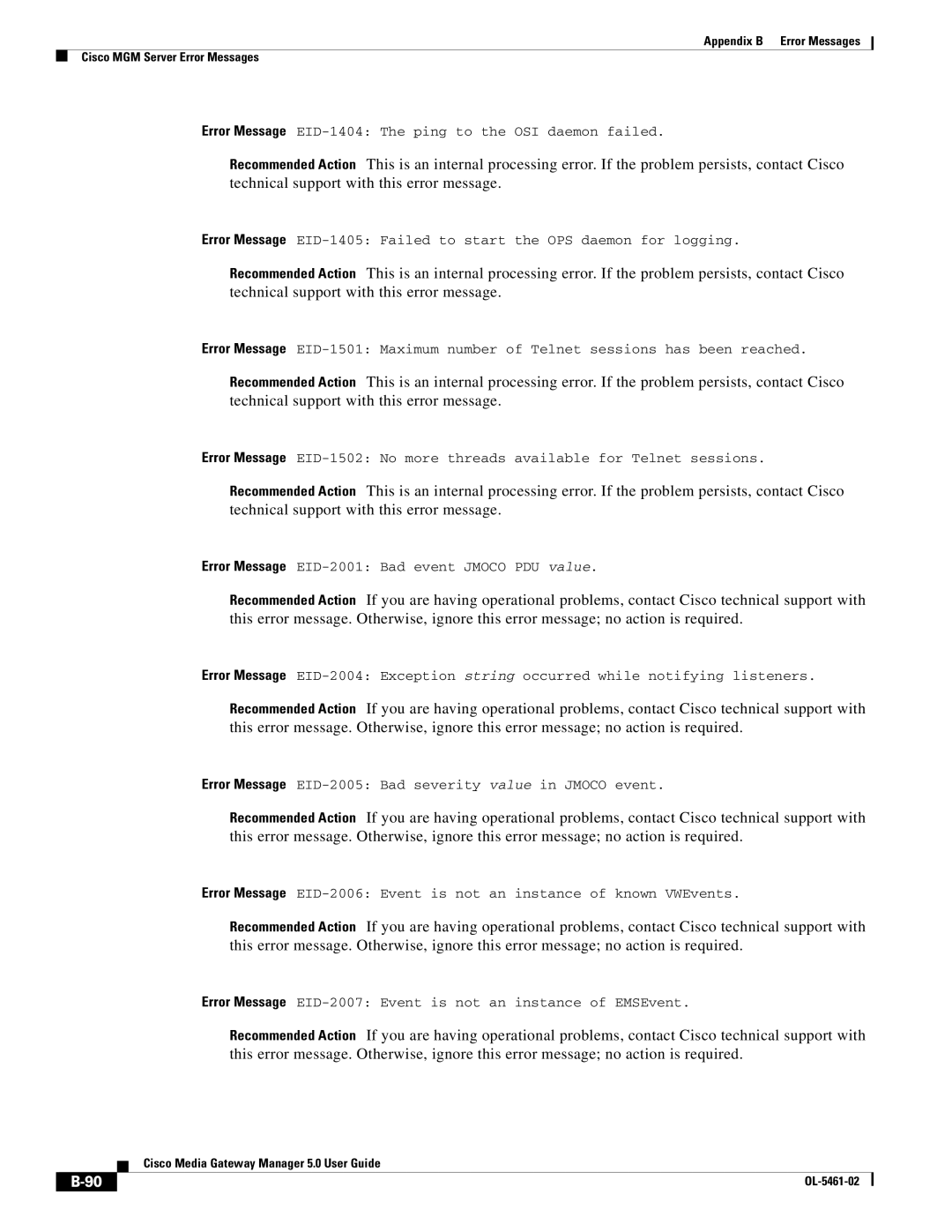 Cisco Systems OL-5461-02 appendix Error Message EID-1404 The ping to the OSI daemon failed 