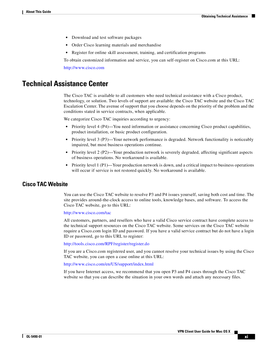 Cisco Systems OL-5490-01 manual Technical Assistance Center, Cisco TAC Website 