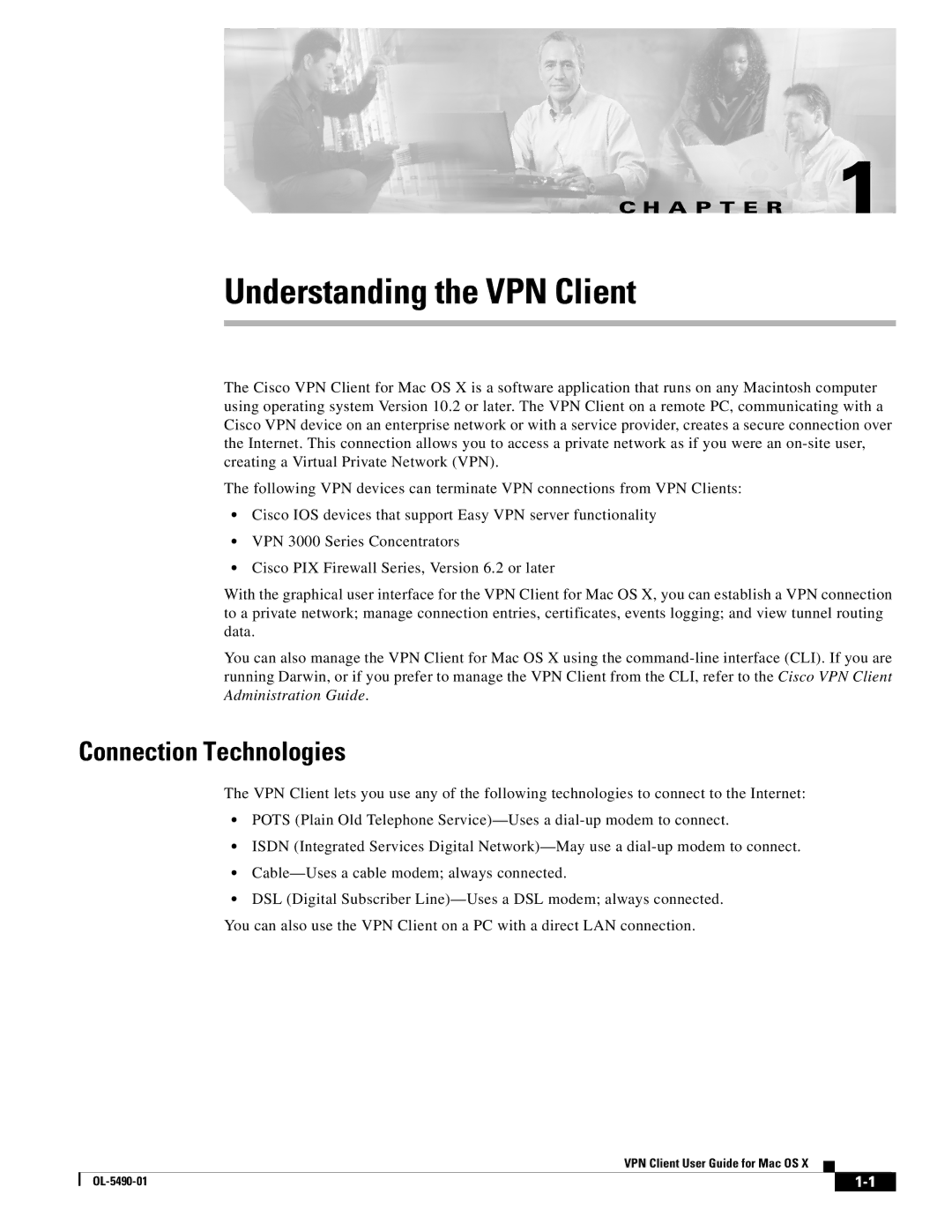 Cisco Systems OL-5490-01 manual Understanding the VPN Client, Connection Technologies 