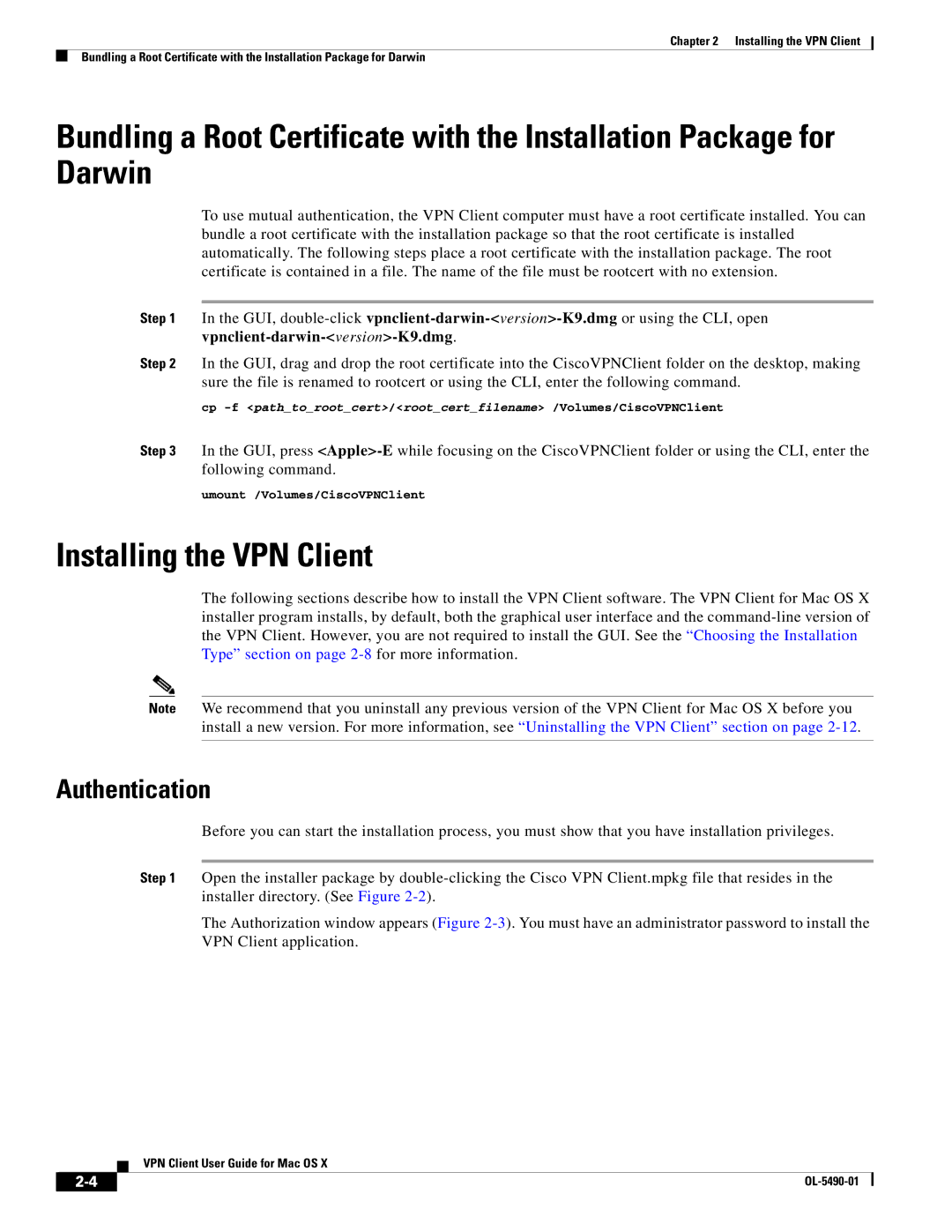 Cisco Systems OL-5490-01 manual Installing the VPN Client, Authentication 