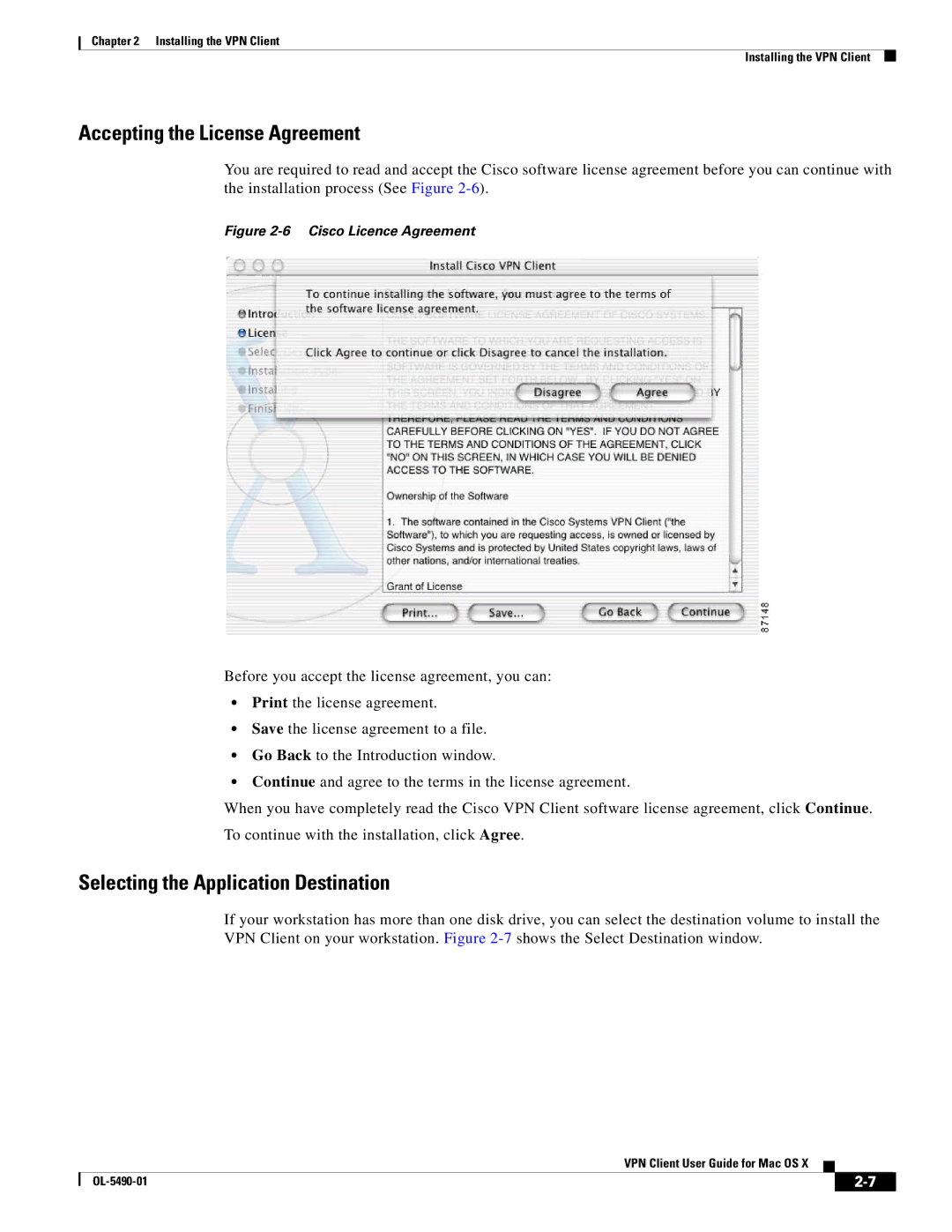 Cisco Systems OL-5490-01 manual Accepting the License Agreement, Selecting the Application Destination 