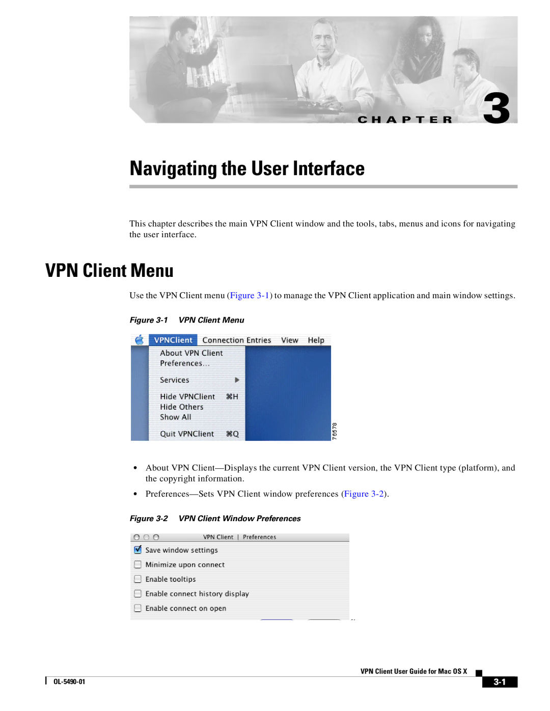 Cisco Systems OL-5490-01 manual Navigating the User Interface, VPN Client Menu 