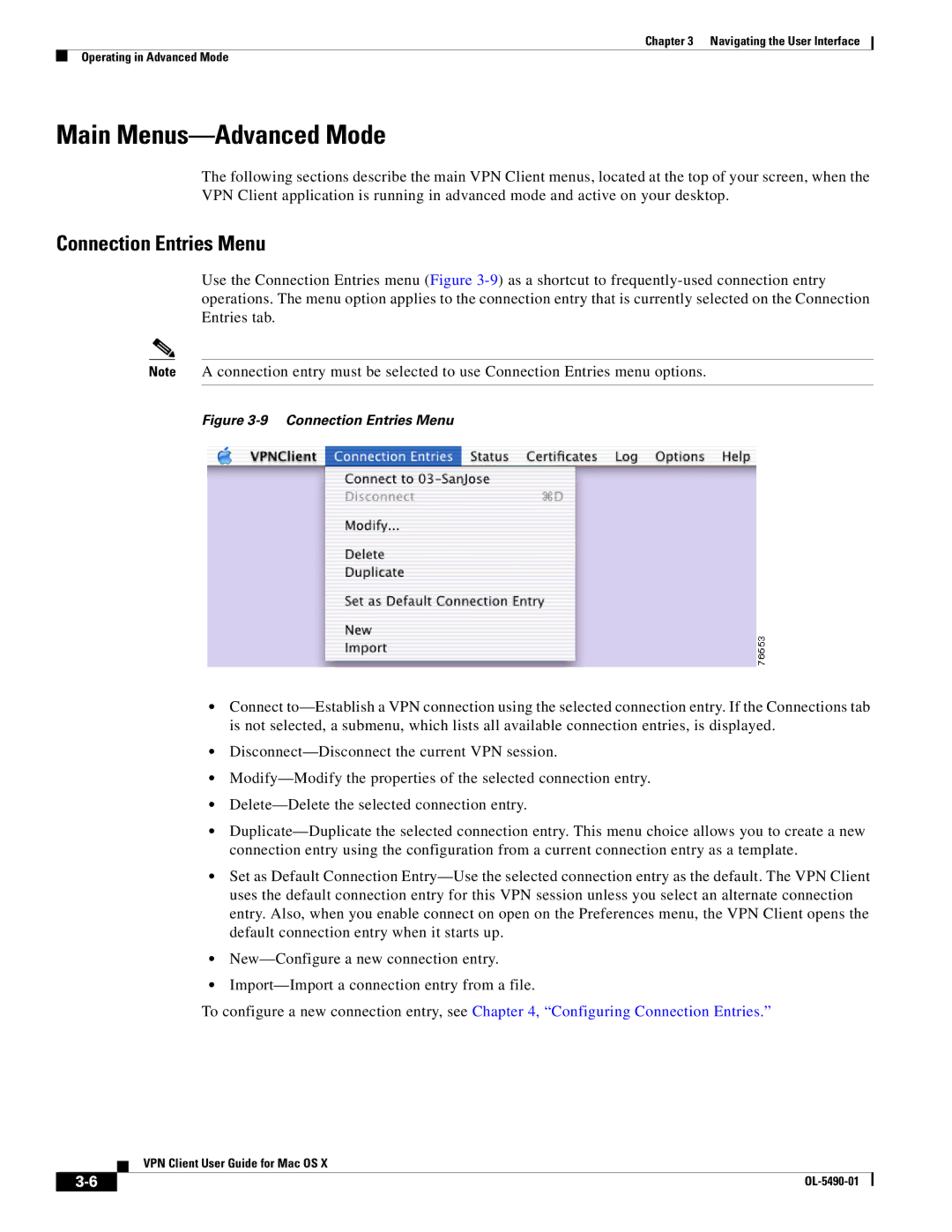 Cisco Systems OL-5490-01 manual Main Menus-Advanced Mode, Connection Entries Menu 