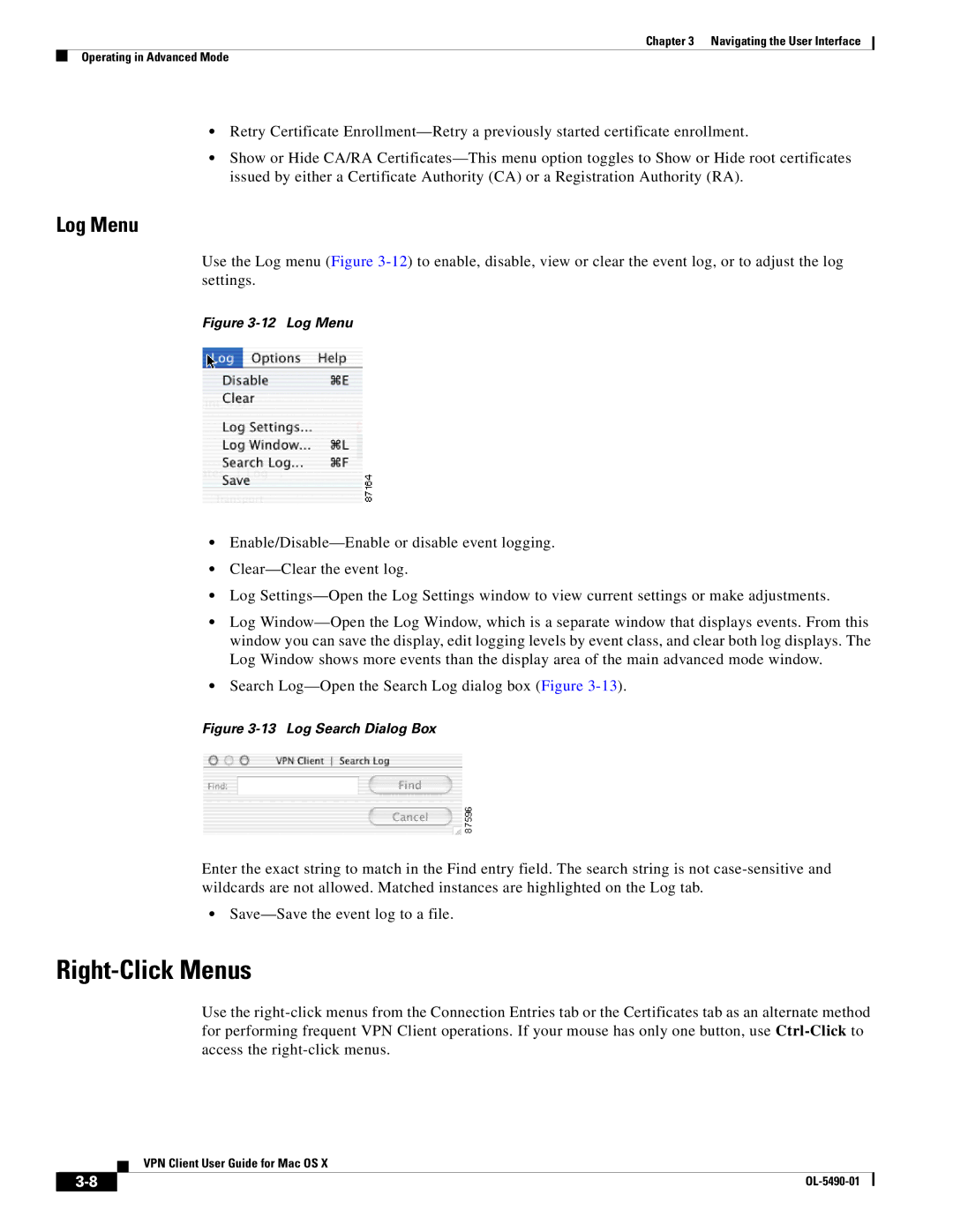 Cisco Systems OL-5490-01 manual Right-Click Menus, Log Menu 