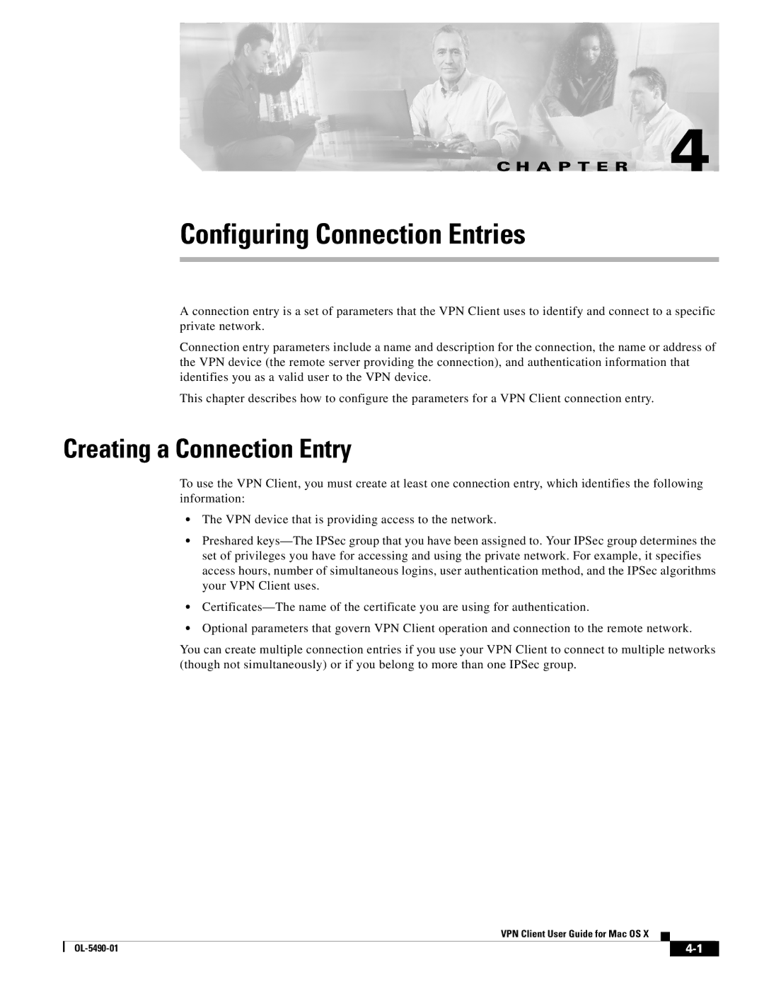 Cisco Systems OL-5490-01 manual Configuring Connection Entries, Creating a Connection Entry 