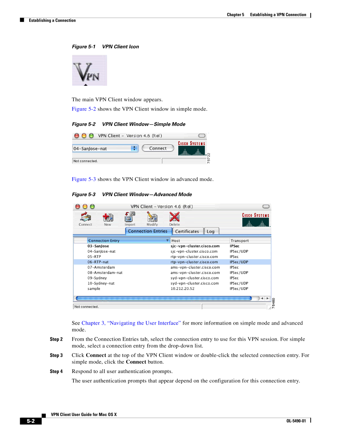 Cisco Systems OL-5490-01 manual 2shows the VPN Client window in simple mode 