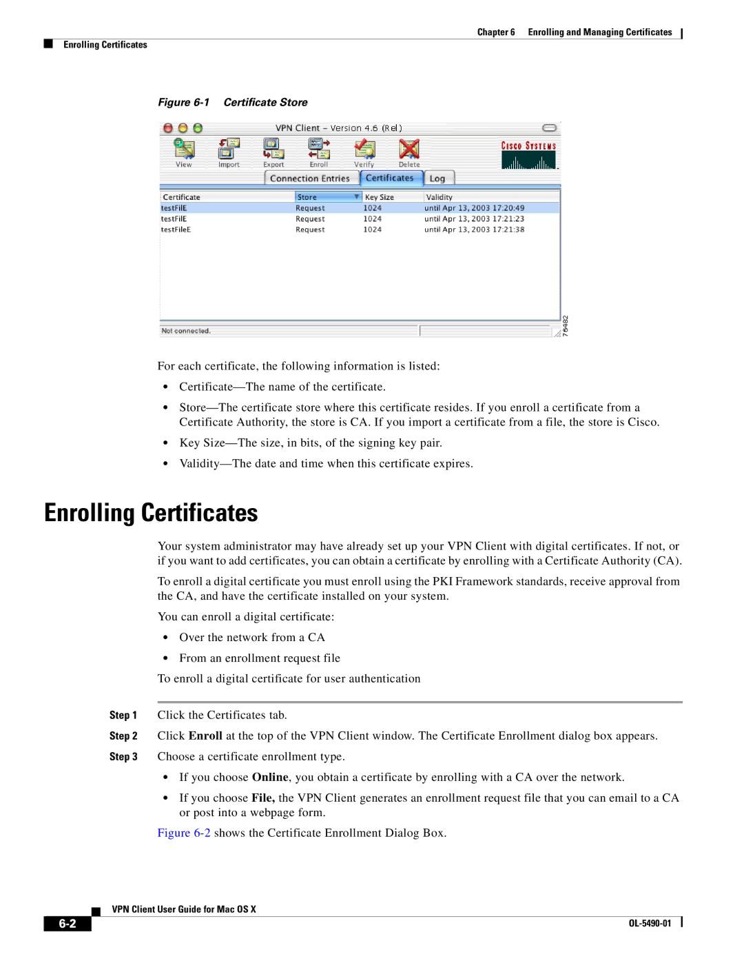 Cisco Systems OL-5490-01 manual Enrolling Certificates, Certificate Store 