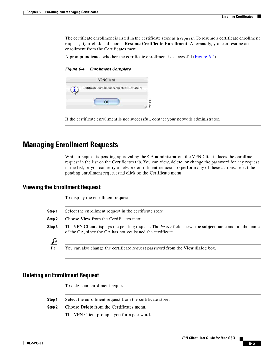 Cisco Systems OL-5490-01 Managing Enrollment Requests, Viewing the Enrollment Request, Deleting an Enrollment Request 