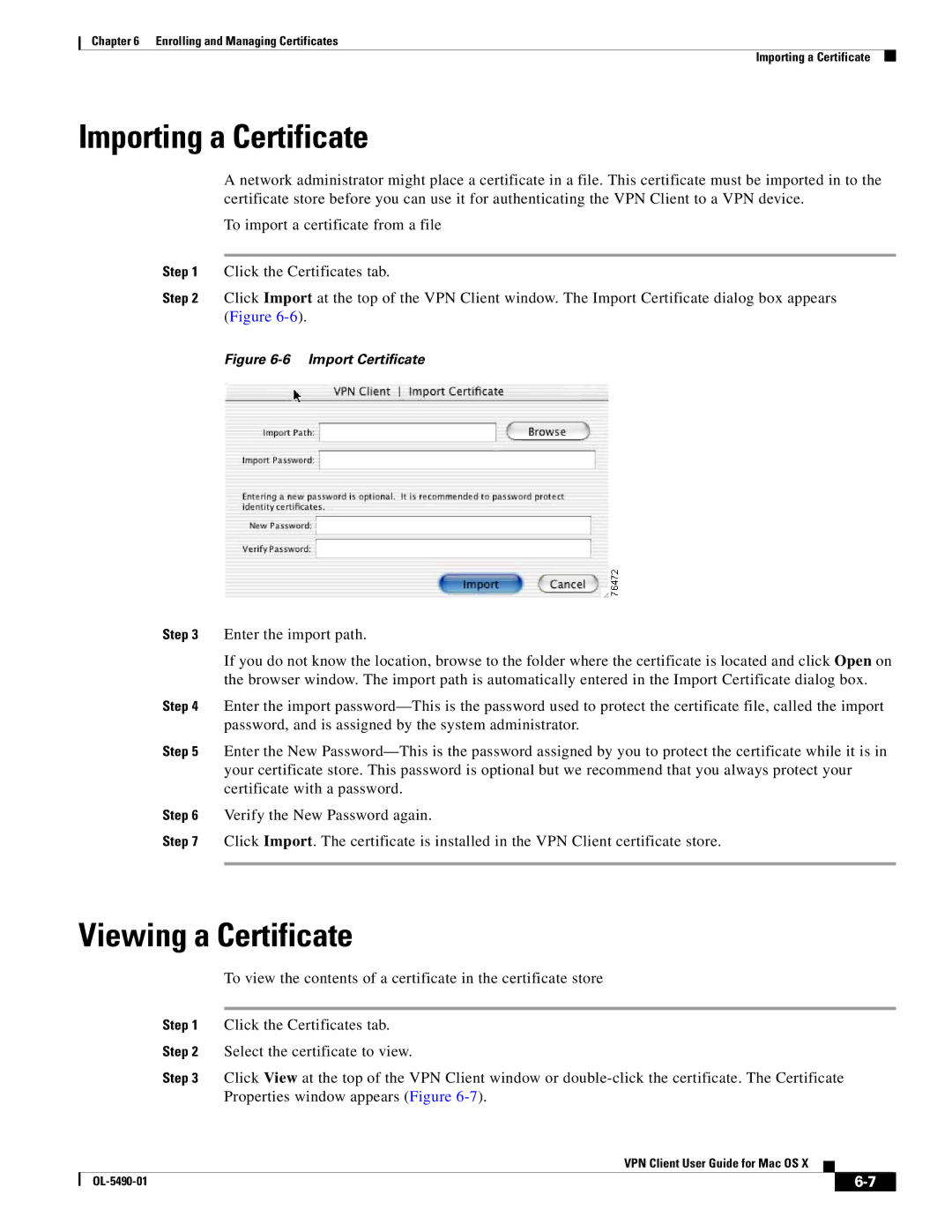 Cisco Systems OL-5490-01 manual Importing a Certificate, Viewing a Certificate 