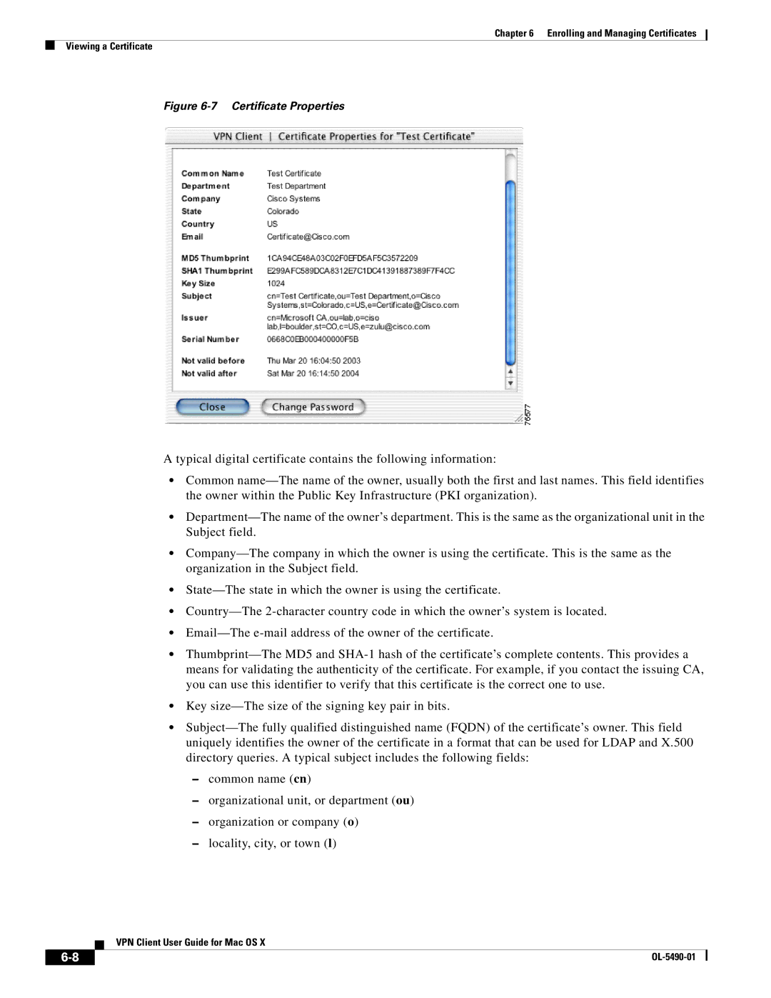 Cisco Systems OL-5490-01 manual Certificate Properties 